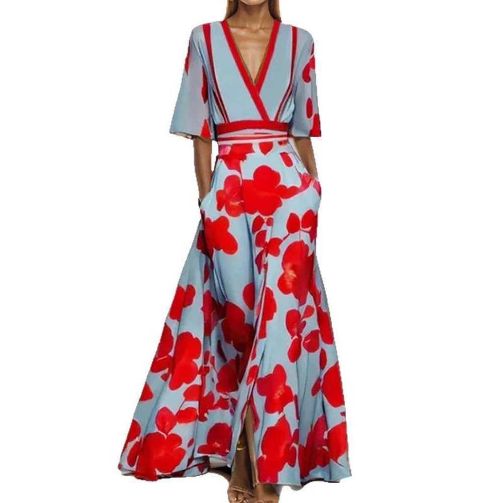 H&M Elegant Floral Collar Tie Waist Flared Dress for Women